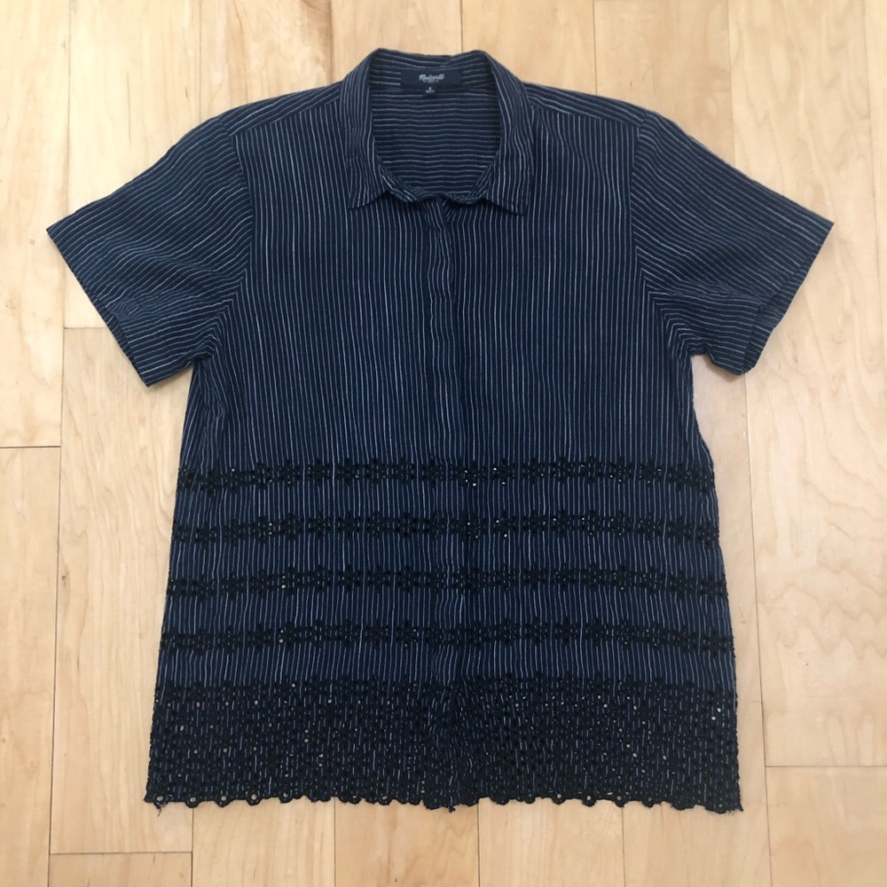 Button down short sleeve embroidered shirt